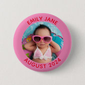 Rosa und rotes Personalisiertes Foto Button (Vorderseite)