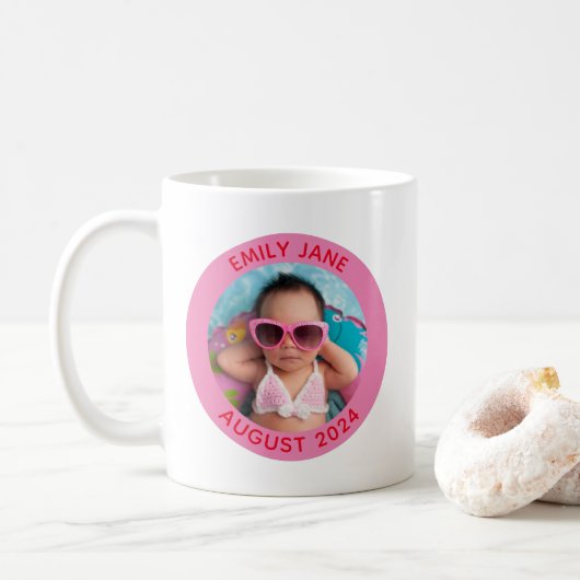 Rosa und rotes Personalisiertes Foto Kaffeetasse (Mit Donut)