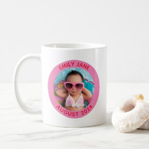 Rosa und rotes personalisiertes rundes Familienfot Kaffeetasse