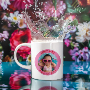 Rosa und rotes personalisiertes rundes Familienfot Kaffeetasse