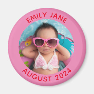 Rosa und rotes personalisiertes rundes Familienfot Magnet
