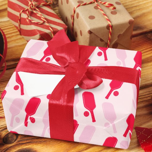 Rosa und rotes Pickleball-Muster Geschenkpapier