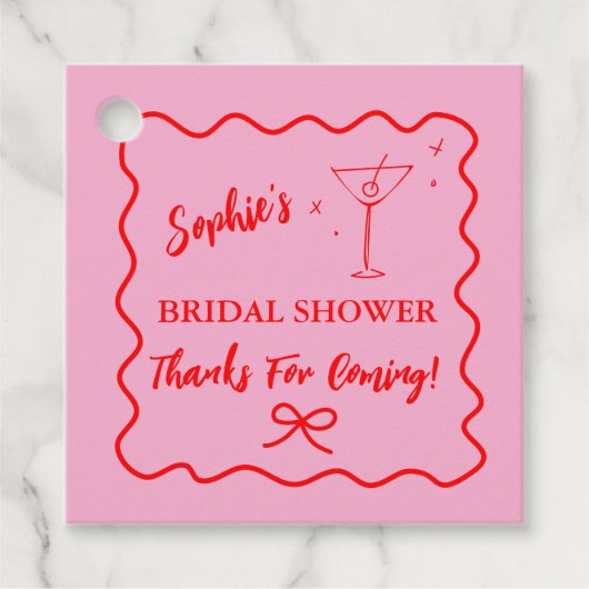 Rosa und rotes Retro-Brautparty Martini Geschenkanhänger (Vorderseite)