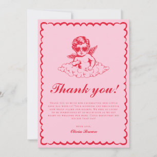 Rosa und rotes Retro-Cherub-Baby-Shower Dankeskarte