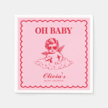 Rosa und rotes Retro-Cherub-Baby-Taufe