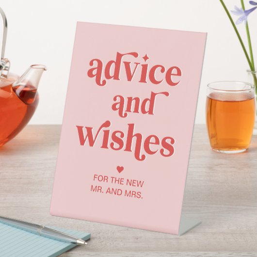 Rosa und rotes Retro-Hochzeitsratgeber und Wünsche Sockelschild (In Situ)