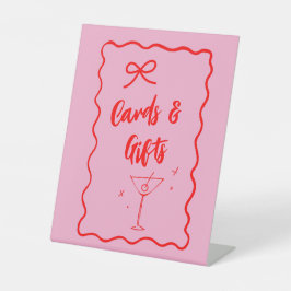 Rosa und rotes Retro "Karten und Geschenke" Sockelschild