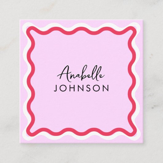 Rosa und rotes Retro Wavy Frame Modern Script Name Quadratische Visitenkarte (Vorderseite)