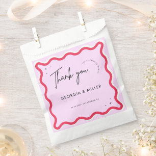 Rosa und rotes Retro Wavy Frame Wedding Vielen Dan Geschenktütchen