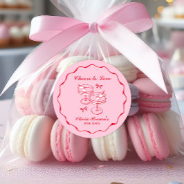 Rosa und rotes Retrohandgezeichnetes Brautparty Runder Aufkleber