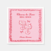 Rosa und rotes Retrohandgezeichnetes Brautparty Serviette (Vorderseite)