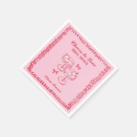 Rosa und rotes Retrohandgezeichnetes Brautparty Serviette (Ecke)