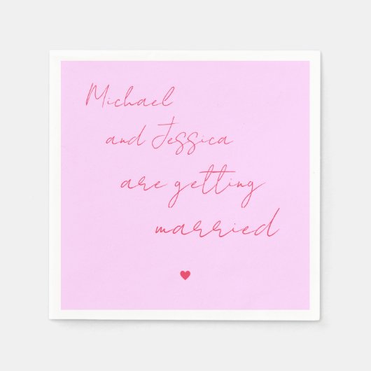 Rosa und rotes Script Herz Elegante Romantische Ho Serviette (Vorderseite)