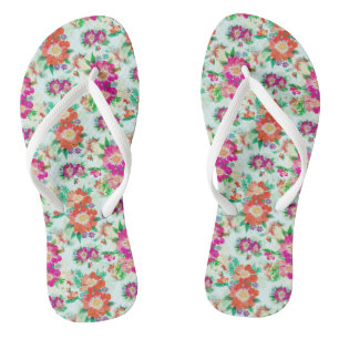 Rosa und rotes vintage Blumenmuster Badesandalen