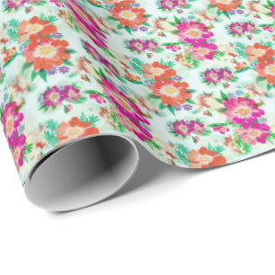 Rosa und rotes vintage Blumenmuster Geschenkpapier