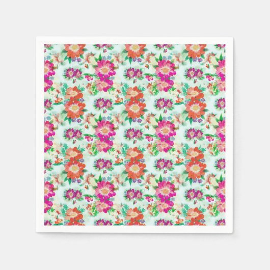 Rosa und rotes vintage Blumenmuster Serviette (Vorderseite)