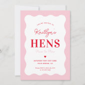 Rosa und Rotes Wavy Hen Weekend Party Einladung (Vorderseite)