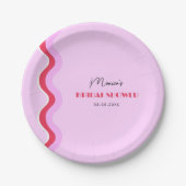 Rosa und rotes, welliges Retro 70er Brautparty Pappteller (Vorderseite)