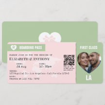 Rosa und Sages Grün Boarding Pass Hochzeitseinladu