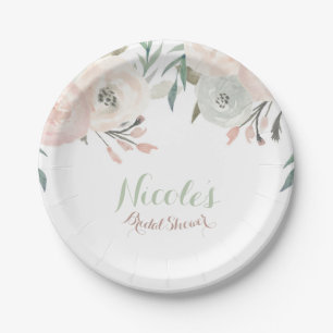 Rosa und Salbei-Minzgrüne moderne florale elegante Pappteller