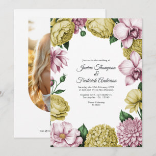 Rosa und sanftes Gold Wasserfarben Blumen Hochzeit Einladung