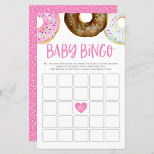 Rosa und Schokolade Donuts Baby Bingo Game Card