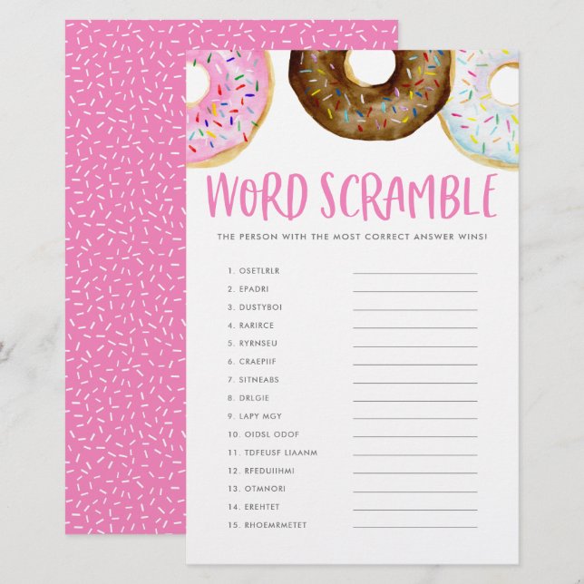 Rosa und Schokolade Donuts Baby Word Scramspiel (Vorne/Hinten)