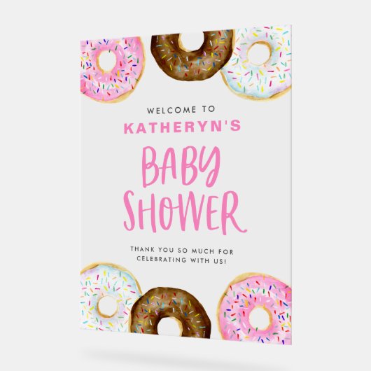 Rosa und Schokolade Donuts Kinderdusche Empfang Acrylschild (Winkel)