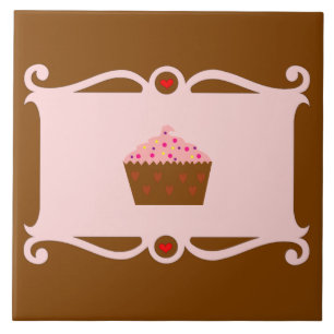 Rosa und Schokolade Herz Cupcake Keramik Tile Fliese