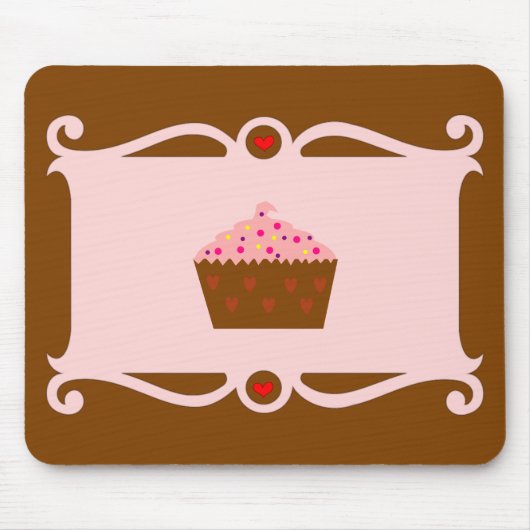Rosa und Schokolade Herz Cupcake Mousepad (Vorne)