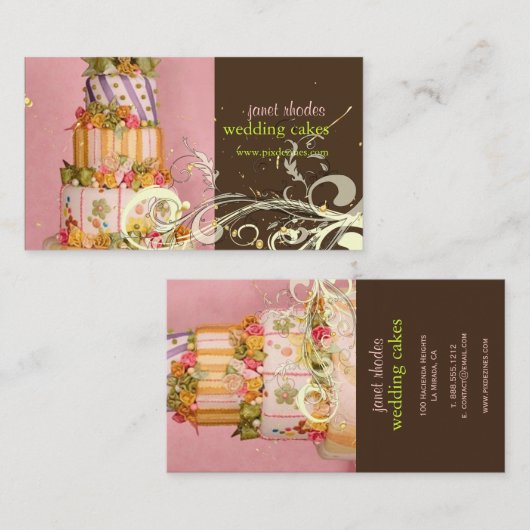 Rosa und Schokolade Hochzeitstorte Visitenkarten Visitenkarte (Vorne/Hinten)