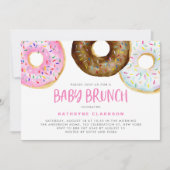Rosa und Schokolade Wasserfarbe Donuts Baby Brunch Einladung (Vorderseite)
