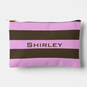 Rosa und Schokoladenbraune Streifen von Shirley Ta Zubehörtasche