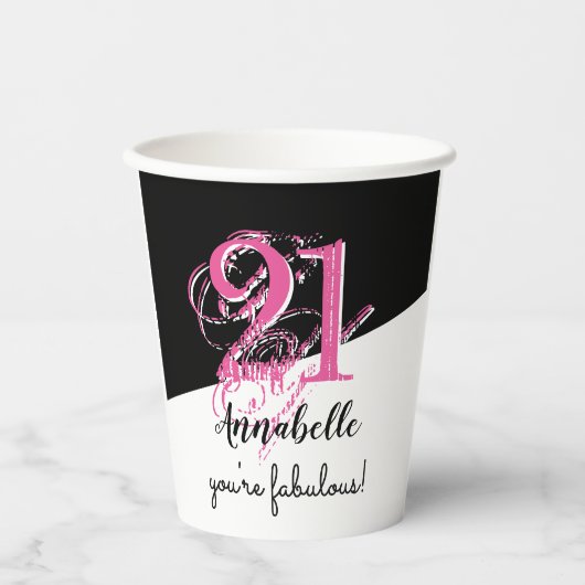 Rosa und Schwarz 21. Geburtstag Pappbecher (Vorderseite)
