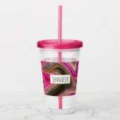 Rosa und Schwarz Abstrakt mit Gold-Wirbel Acryltrinkbecher (Vorderseite)