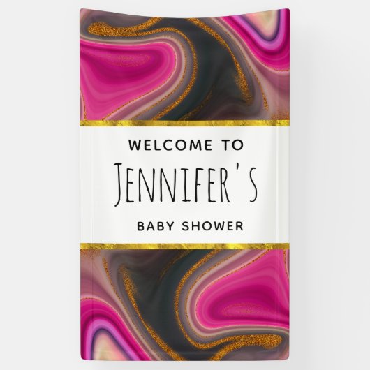 Rosa und Schwarz Abstrakt mit Gold Wirbel Banner (Vertikal)