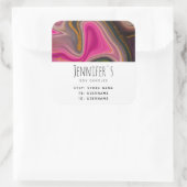 Rosa und Schwarz Abstrakt mit Gold Wirbel Business Quadratischer Aufkleber (Tasche)