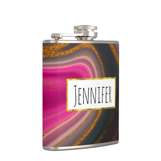 Rosa und Schwarz Abstrakt mit Gold-Wirbel Flachmann (Rechts)