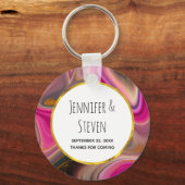 Rosa und Schwarz Abstrakt mit Gold Wirbel Hochzeit Schlüsselanhänger (Vorderseite)