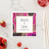 Rosa und Schwarz Abstrakt mit Gold Wirbel Hochzeit Serviette (Beispiel)