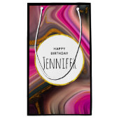 Rosa und Schwarz Abstrakt mit Gold-Wirbel Kleine Geschenktüte (Rückseite)