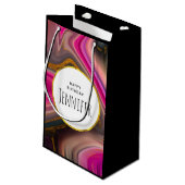 Rosa und Schwarz Abstrakt mit Gold-Wirbel Kleine Geschenktüte (Rückseite Schrägansicht)