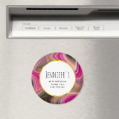 Rosa und Schwarz Abstrakt mit Gold-Wirbel Magnet (In Situ (Geschirrspüler))