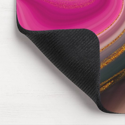 Rosa und Schwarz Abstrakt mit Gold-Wirbel Mousepad (Ecke)