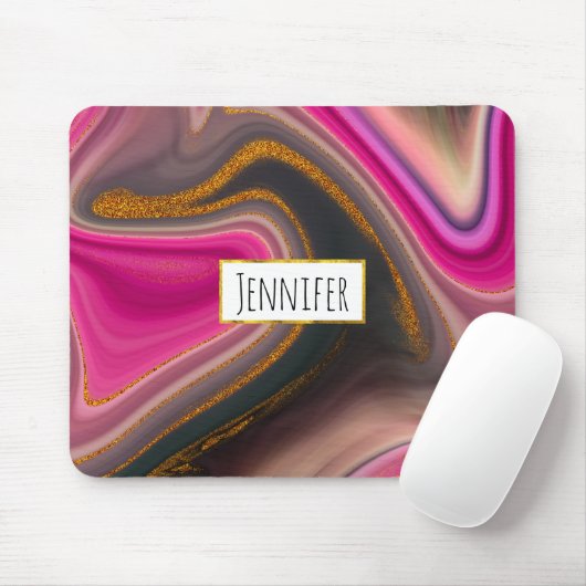 Rosa und Schwarz Abstrakt mit Gold-Wirbel Mousepad (Mit Mouse)