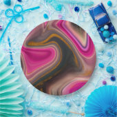 Rosa und Schwarz Abstrakt mit Gold-Wirbel Pappteller (Party)