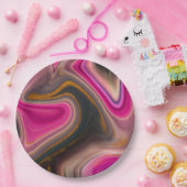 Rosa und Schwarz Abstrakt mit Gold-Wirbel Pappteller (Party)