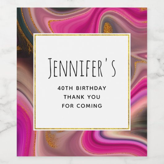 Rosa und Schwarz Abstrakt mit Gold Wirbel Party Weinetikett (Einzelnes Label)