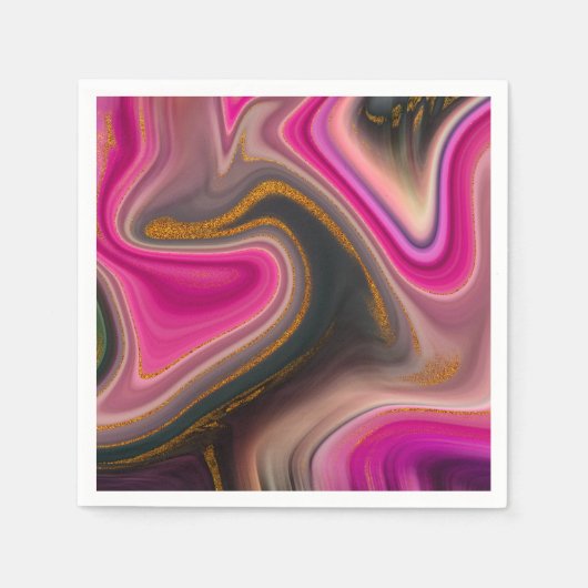 Rosa und Schwarz Abstrakt mit Gold-Wirbel Serviette (Vorderseite)