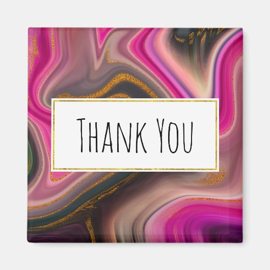 Rosa und Schwarz Abstrakt mit Gold Wirbel Vielen D Magnet (Vorne)